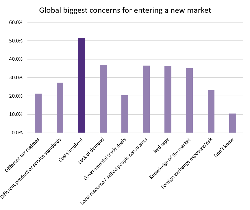 Global business concerns for entering a new market - graphic