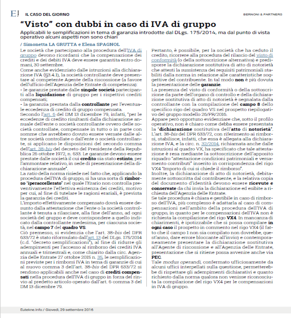 Visto con dubbi in caso di IVA di gruppo prima pagina articolo