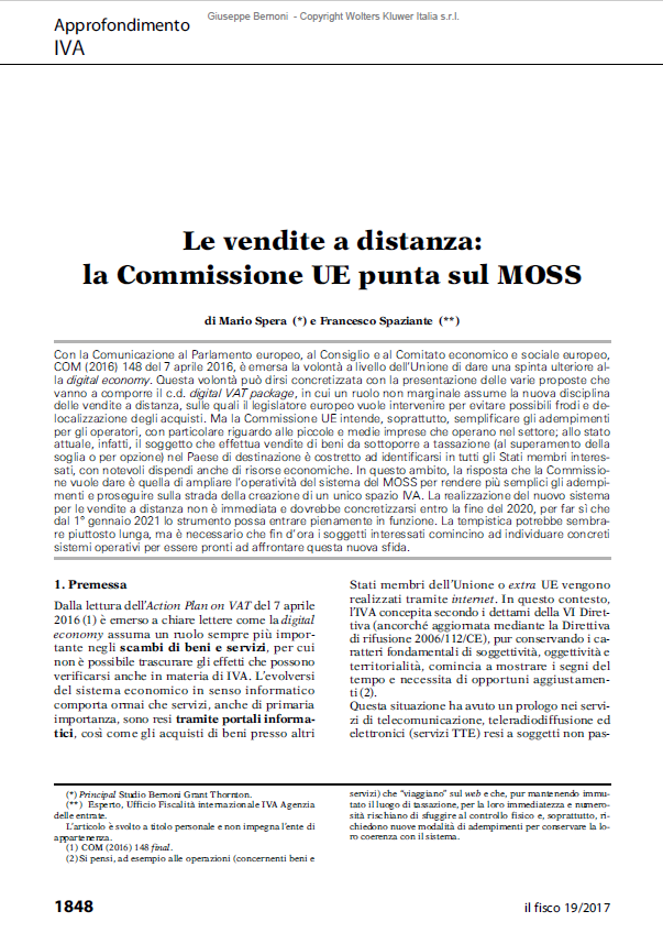Le vendite a distanza: la Commissione UE punta sul MOSS