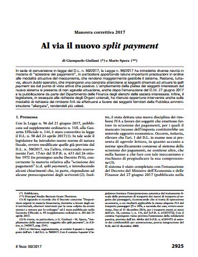 "Al via il nuovo split payment" cover