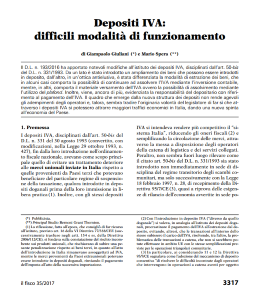 Depositi IVA. difficili modalità di funzionamento
