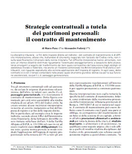 Strategie contrattuali a tutela dei patrimoni personali: contratto di mantenimento - cover