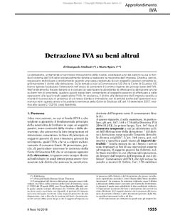 Articolo Il Fisco "Detrazione IVA sui beni altrui"