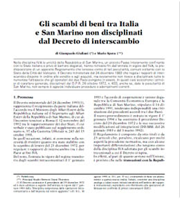 Gli scambi di beni tra Italia e San Marino non disciplinati dal Decreto di interscambio