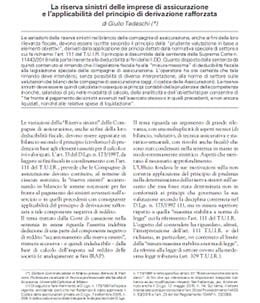 La riserva sinistri delle imprese di assicurazione e l’applicabilità del principio di derivazione rafforzata - cover