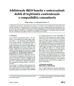 Articolo Il Fisco "Addizionale IRES banche e assicurazioni