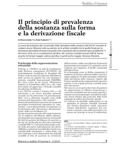 Articolo Bilancio&Reddito "Il principio di prevalenza della sostanza sulla forma e la derivazione fiscale"