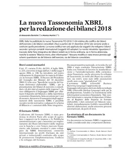 Articolo Bilancio&Reddito "La nuova tassonomia XBRL per la redazione dei bilanci 2018"