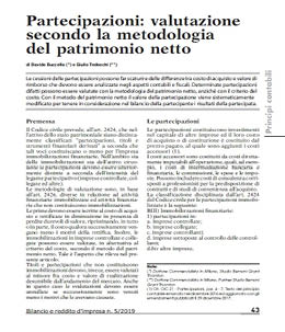 articolo su partecipazioni e valutazione metodologia patrimonio diretto