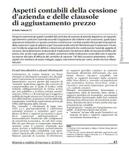 Aspetti contabili della cessione d'azienda e delle clausole di aggiustamento prezzo