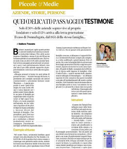 Prima pagina della copertina relativa all'articolo con quote del dott. Bernoni sul passaggio generazionale