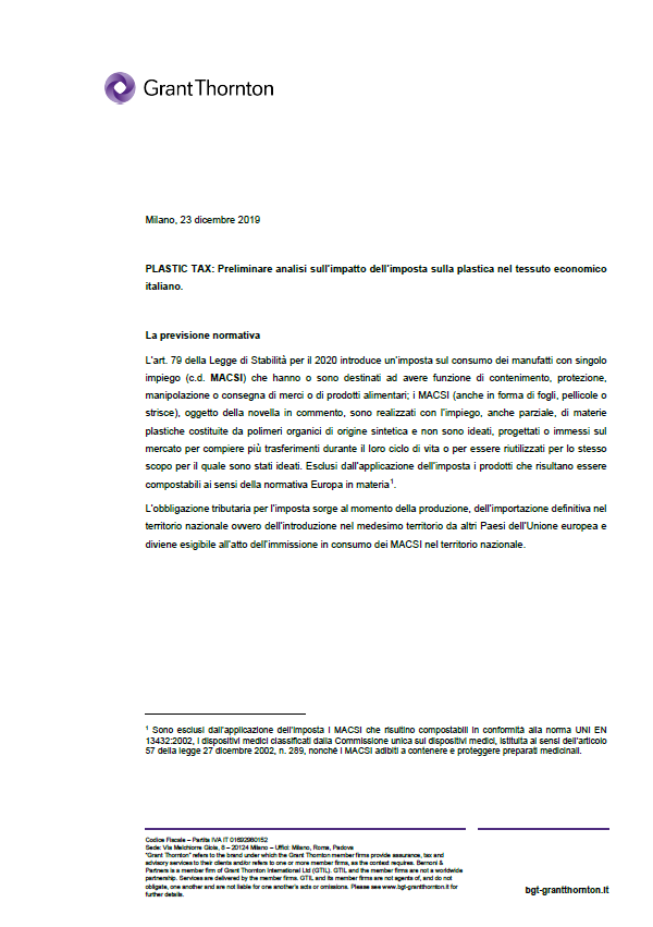 Report plastic tax allegato all'intervista di Dragonetti