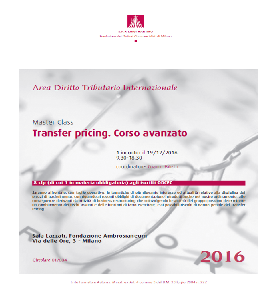 Transfer pricing corso avanzato - flyer