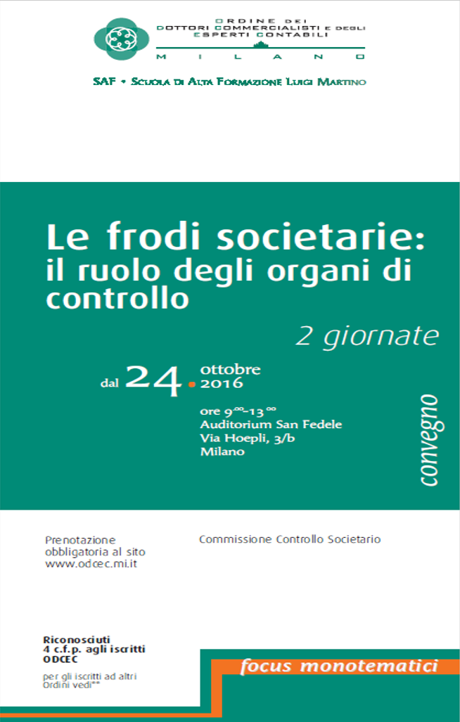 Le frodi societarie: il ruolo degli organi di controllo - locandina programma convegno