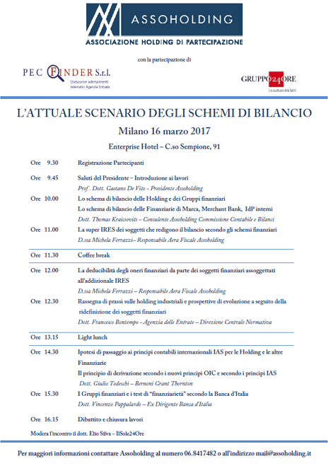 "L'attuale scenario degli schemi di bilancio" agenda