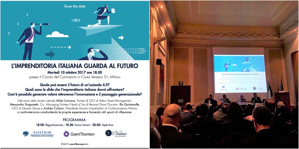 Programma e foto convegno  intitolato L'imprenditoria italiana guarda al futuro