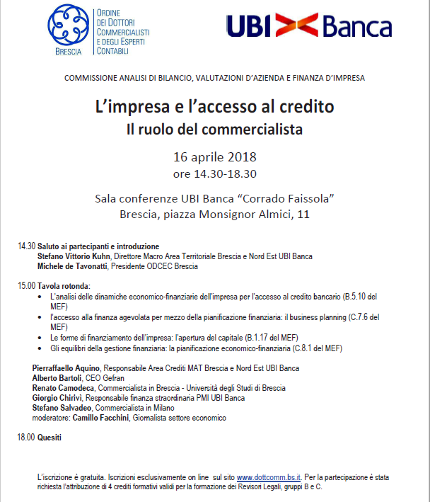 L'impresa e l'accesso al credito: il ruolo del commercialista - locandina evento