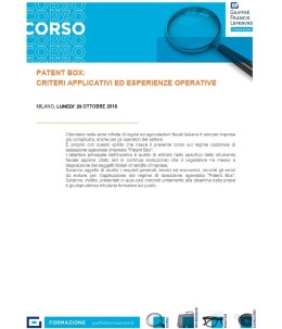 Locandina convegno "Patent Box: criteri applicativi ed esperienze operative"