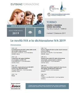 Locandina serata di aggiornamento Eutekne "Le novità IVA e la dichiarazione IVA 2019"
