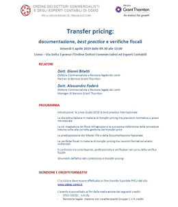 Locandina evento Transfer Pricing Como